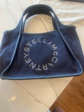 Stella McCartney Navy Canvas Logo Circle Tote